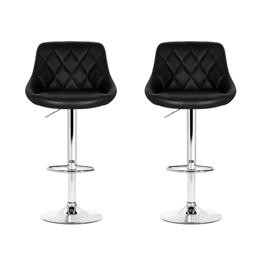Marlook 2x Bar Stools Leather Padded Gas Lift Stool Black