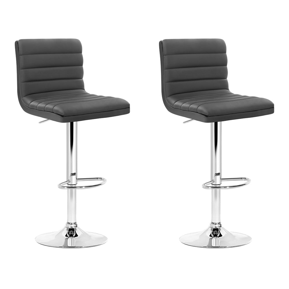 Marlook 2x Bar Stools Padded Leather Gas Lift Grey
