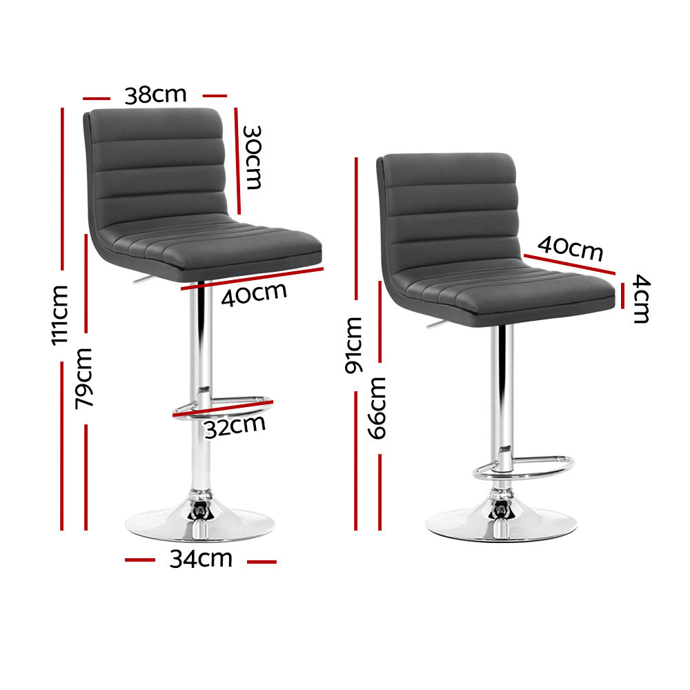 Marlook 2x Bar Stools Padded Leather Gas Lift Grey