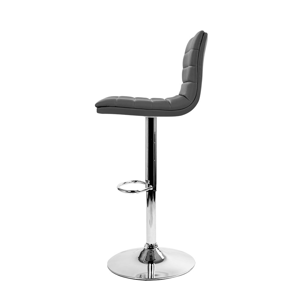Marlook 2x Bar Stools Padded Leather Gas Lift Grey