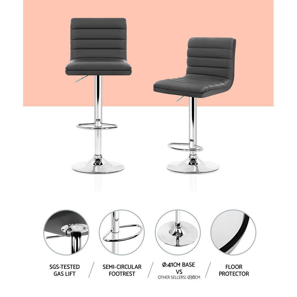 Marlook 2x Bar Stools Padded Leather Gas Lift Grey