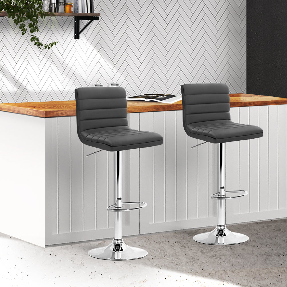 Marlook 2x Bar Stools Padded Leather Gas Lift Grey