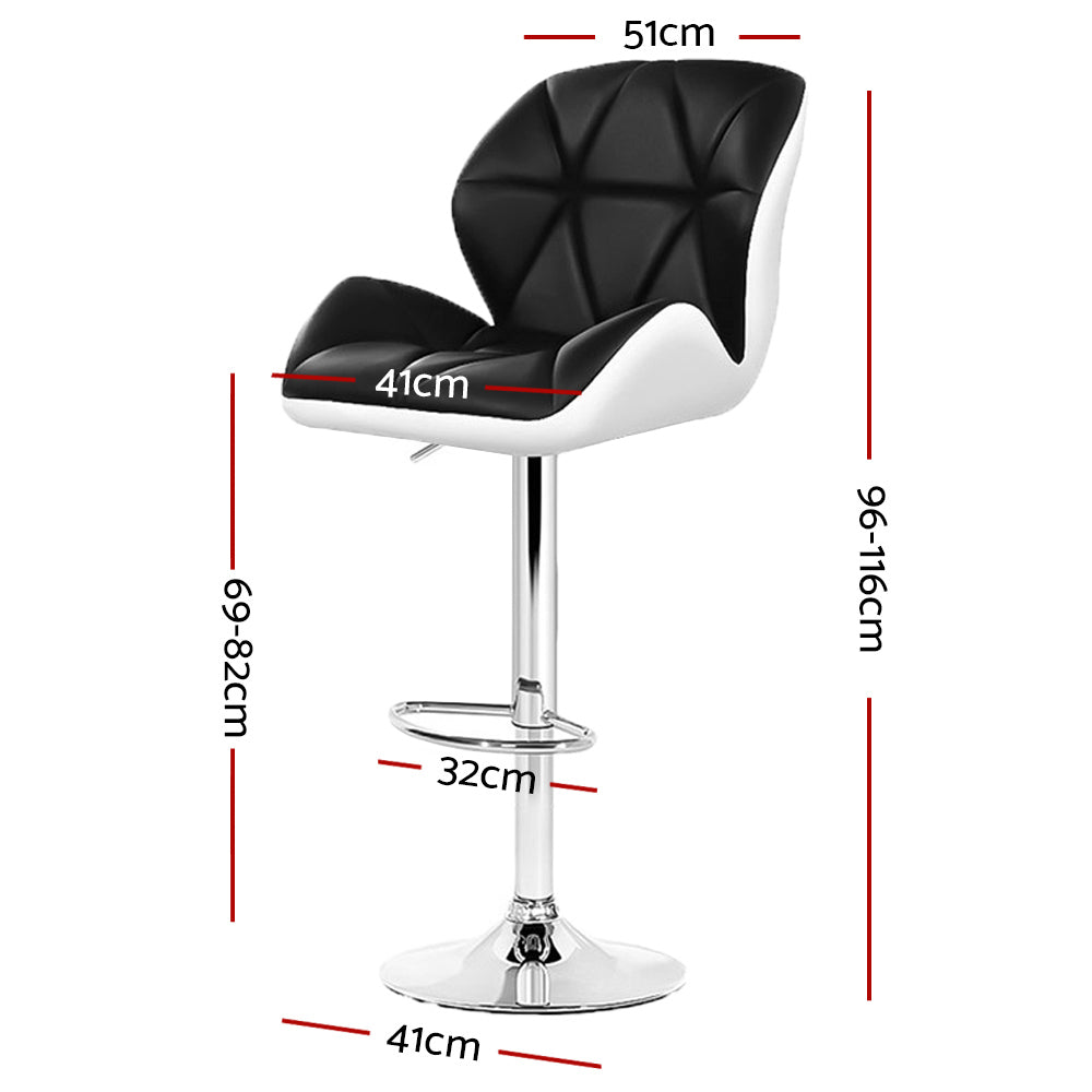 Marlook 2x Bar Stools Gas Lift Padded Leather Black & White