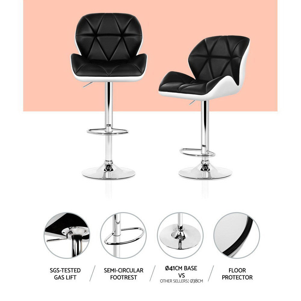 Marlook 2x Bar Stools Gas Lift Padded Leather Black & White