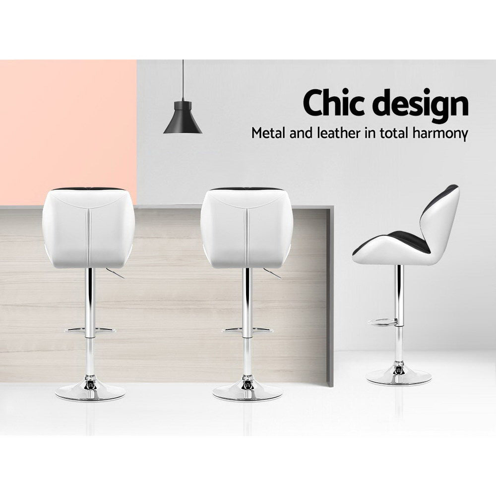 Marlook 2x Bar Stools Gas Lift Padded Leather Black & White