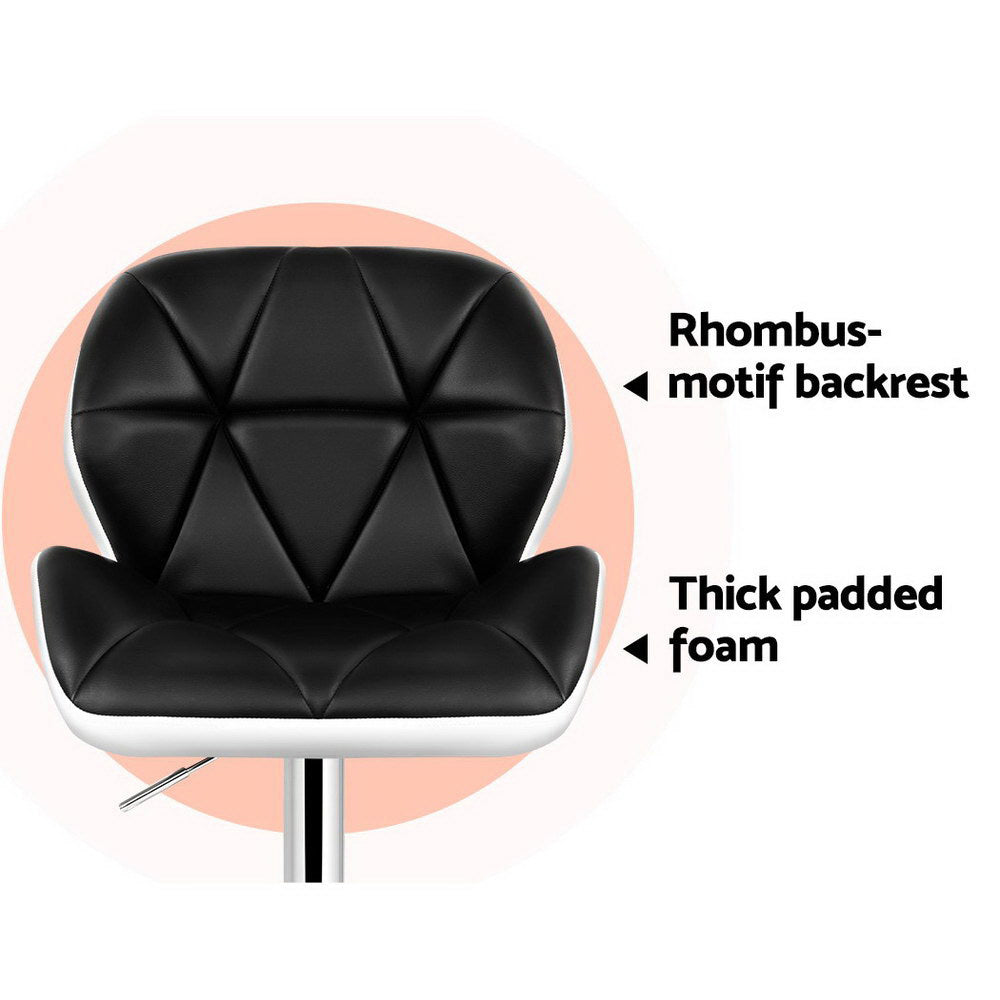 Marlook 2x Bar Stools Gas Lift Padded Leather Black & White
