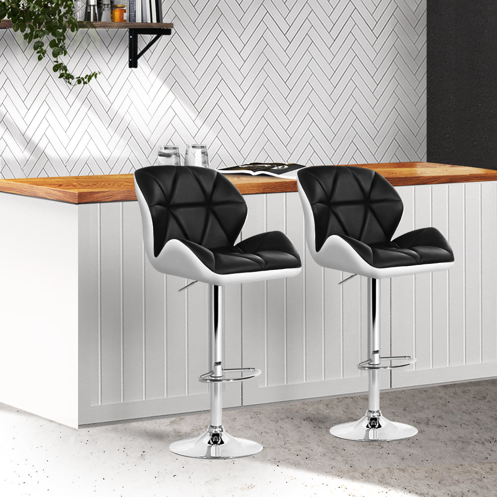 Marlook 2x Bar Stools Gas Lift Padded Leather Black & White