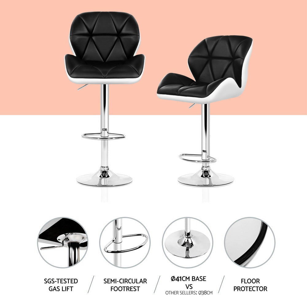 Marlook 4x Bar Stools Gas Lift Padded Leather Black & White