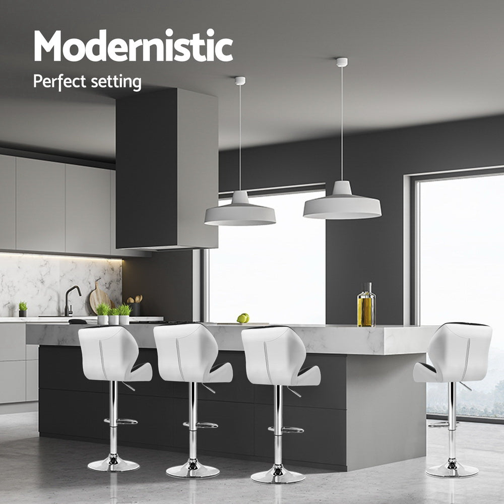 Marlook 4x Bar Stools Gas Lift Padded Leather Black & White