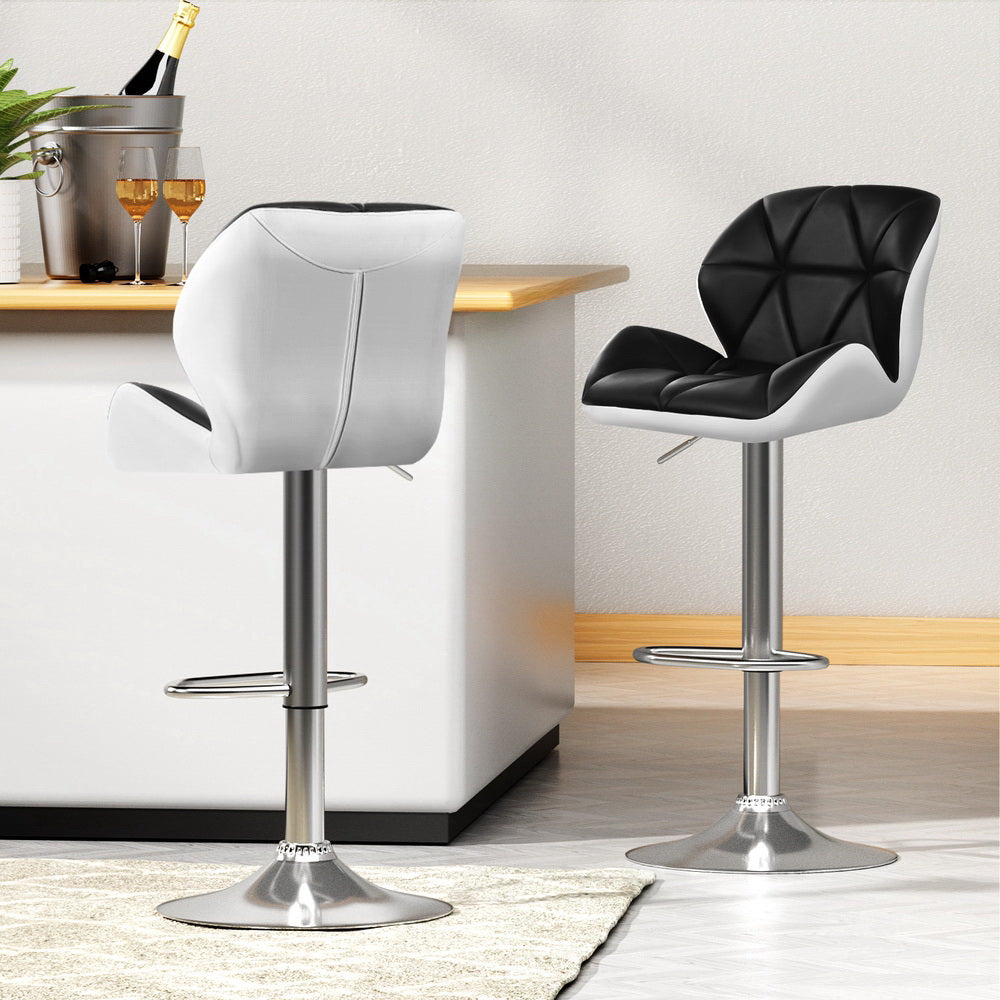 Marlook 4x Bar Stools Gas Lift Padded Leather Black & White