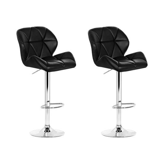 Marlook 2x Bar Stools Gas Lift Padded Leather Black