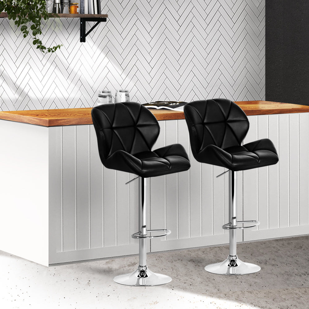 Marlook 2x Bar Stools Gas Lift Padded Leather Black