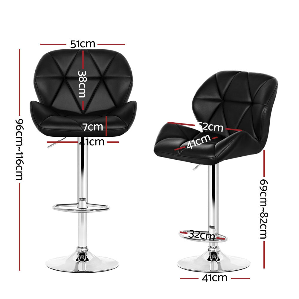 Marlook 4x Bar Stools Gas Lift Padded Leather Black