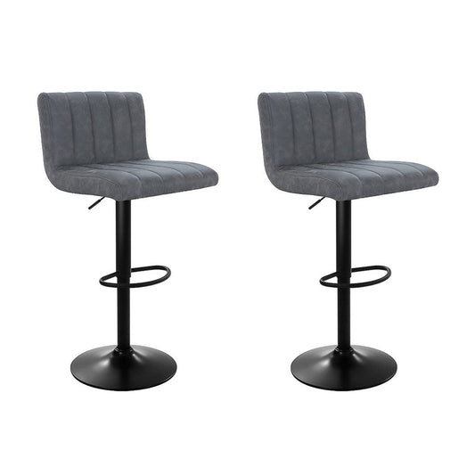 Marlook 2x Bar Stools Vintage Leather Gas Lift Grey