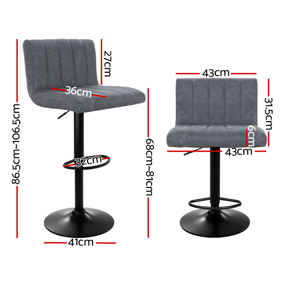 Marlook 2x Bar Stools Vintage Leather Gas Lift Grey