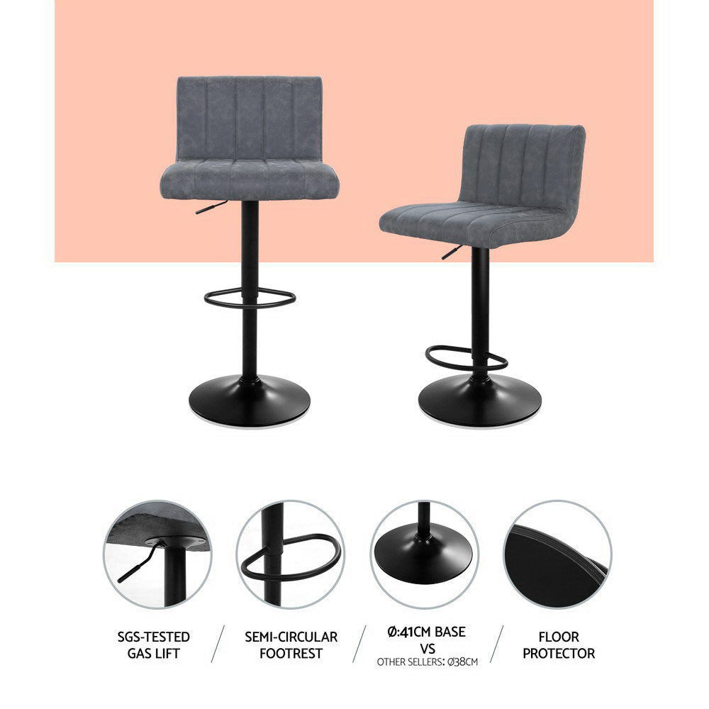 Marlook 2x Bar Stools Vintage Leather Gas Lift Grey