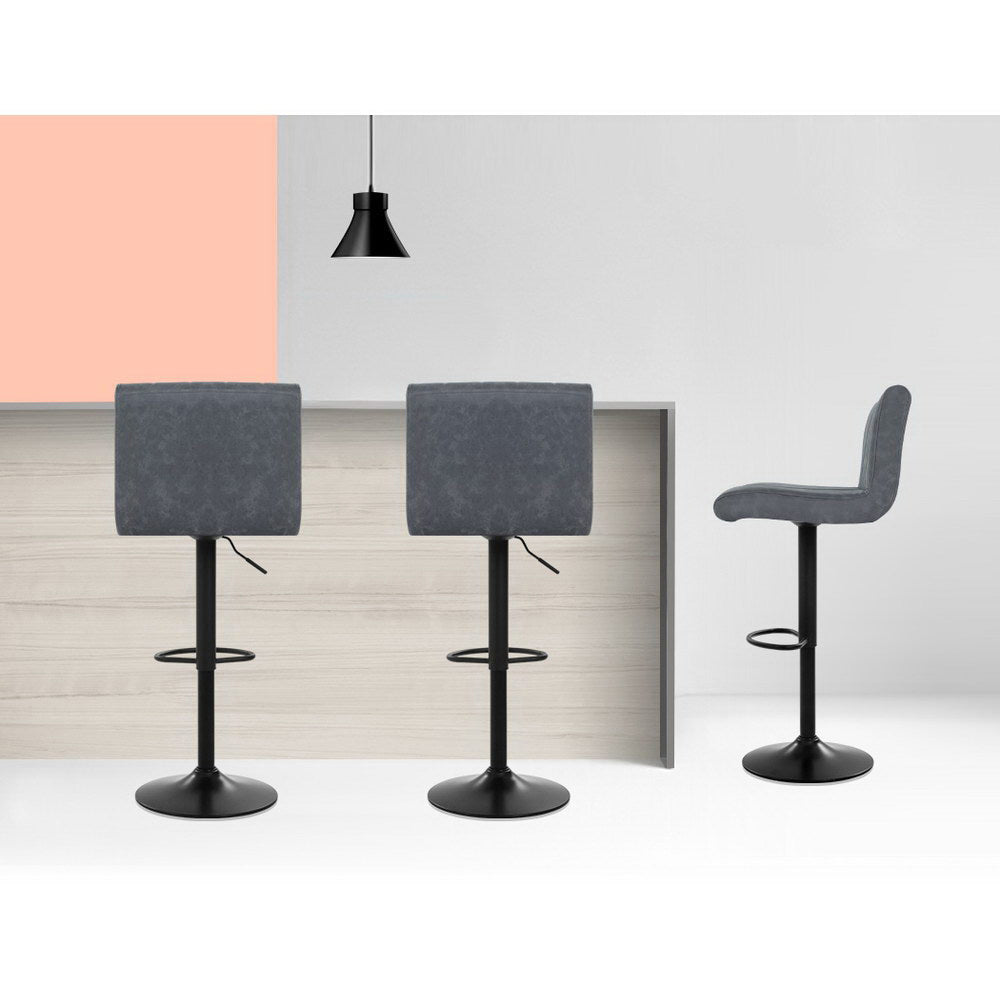Marlook 2x Bar Stools Vintage Leather Gas Lift Grey
