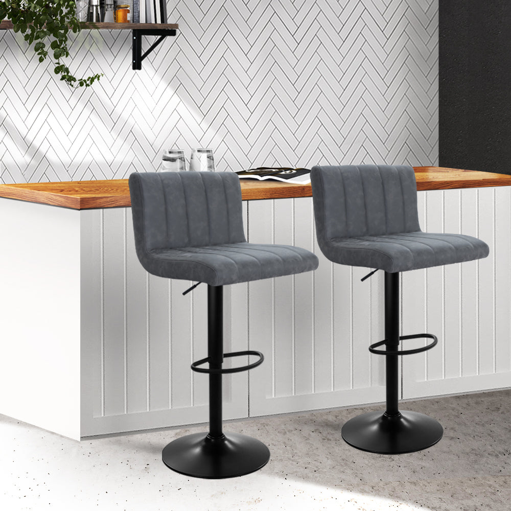 Marlook 2x Bar Stools Vintage Leather Gas Lift Grey