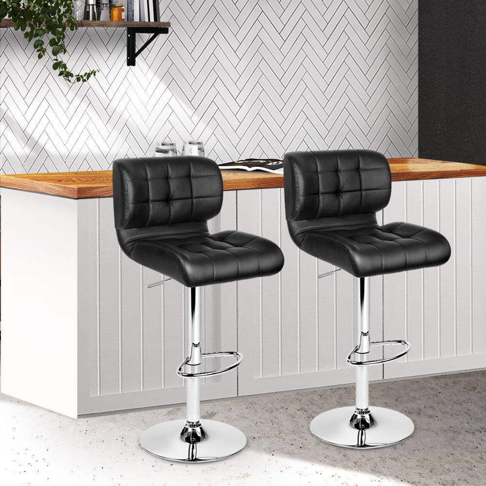 Marlook 2x Bar Stools Gas Lift Leather Padded Stool Black