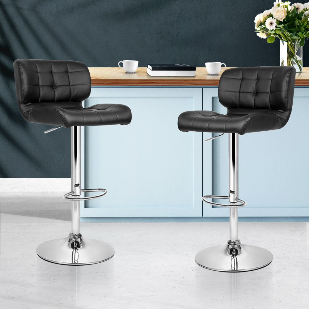 Marlook 2x Bar Stools Gas Lift Leather Padded Stool Black