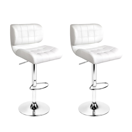 Marlook 2x Bar Stools Gas Lift Leather Padded White