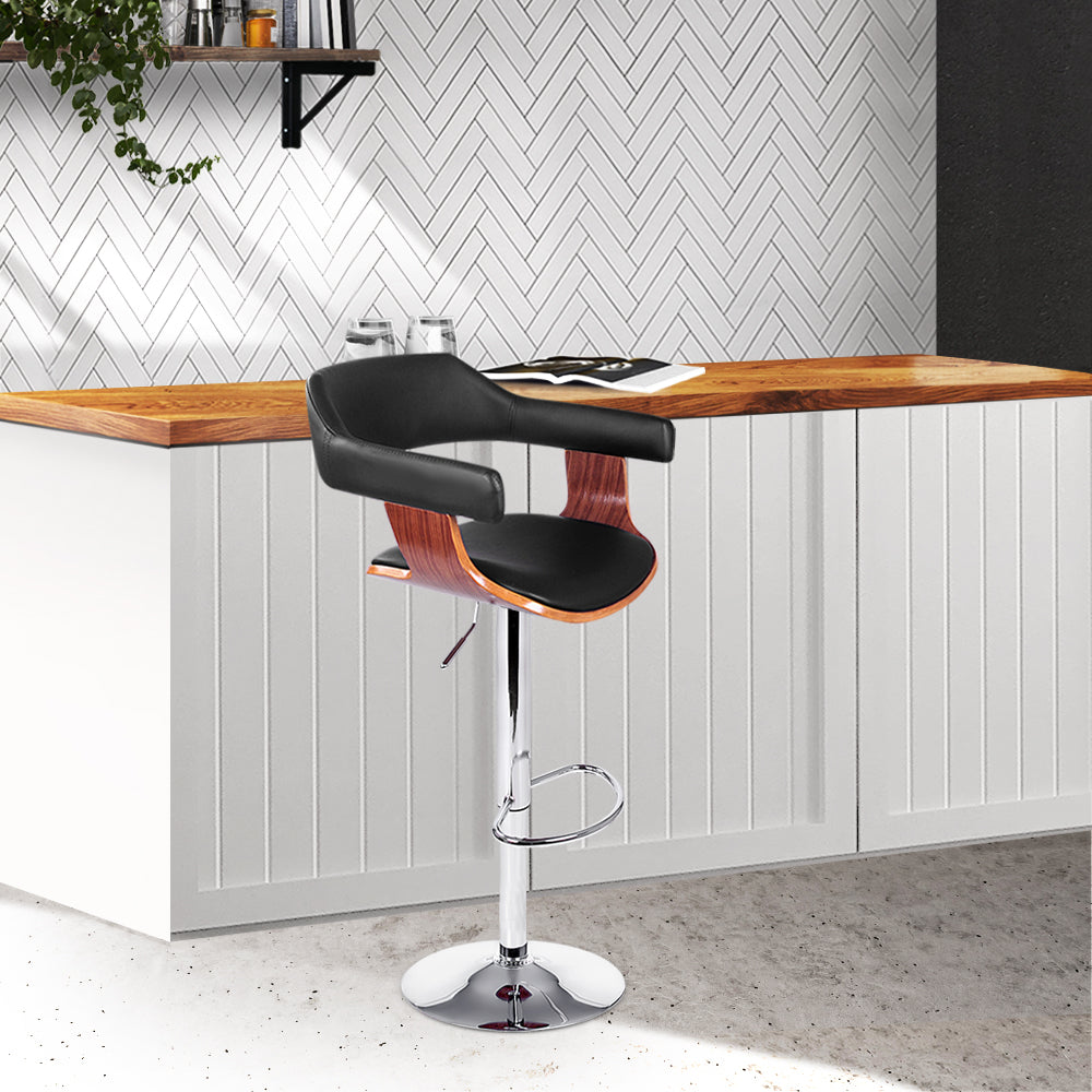 Marlook Bar Stools Gas Lift Leather w/Armrest Black