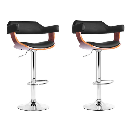 Marlook 2x Bar Stools Gas Lift Leather w/Armrest Black