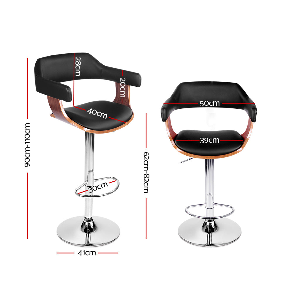 Marlook 2x Bar Stools Gas Lift Leather w/Armrest Black