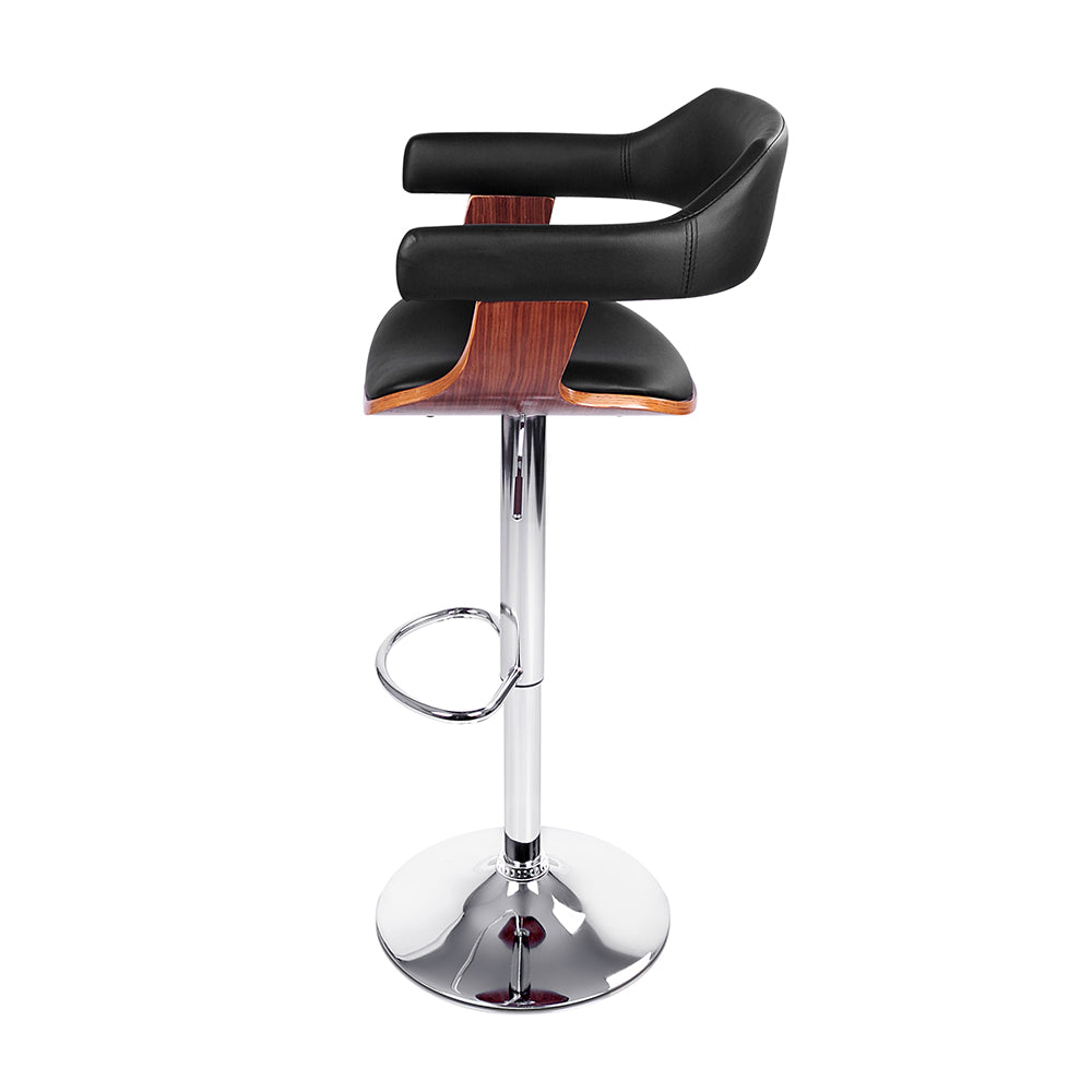 Marlook 2x Bar Stools Gas Lift Leather w/Armrest Black