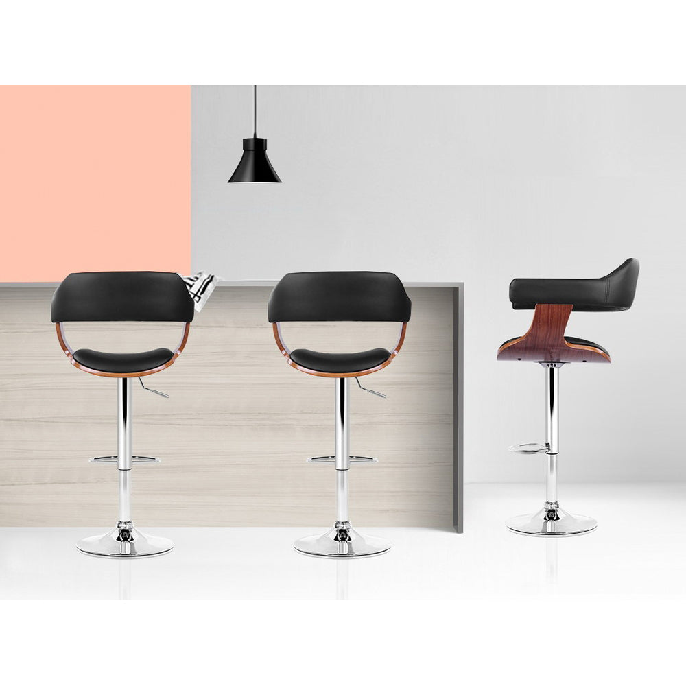 Marlook 2x Bar Stools Gas Lift Leather w/Armrest Black