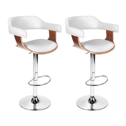 Marlook 2x Bar Stools Gas Lift Leather w/Armrest White