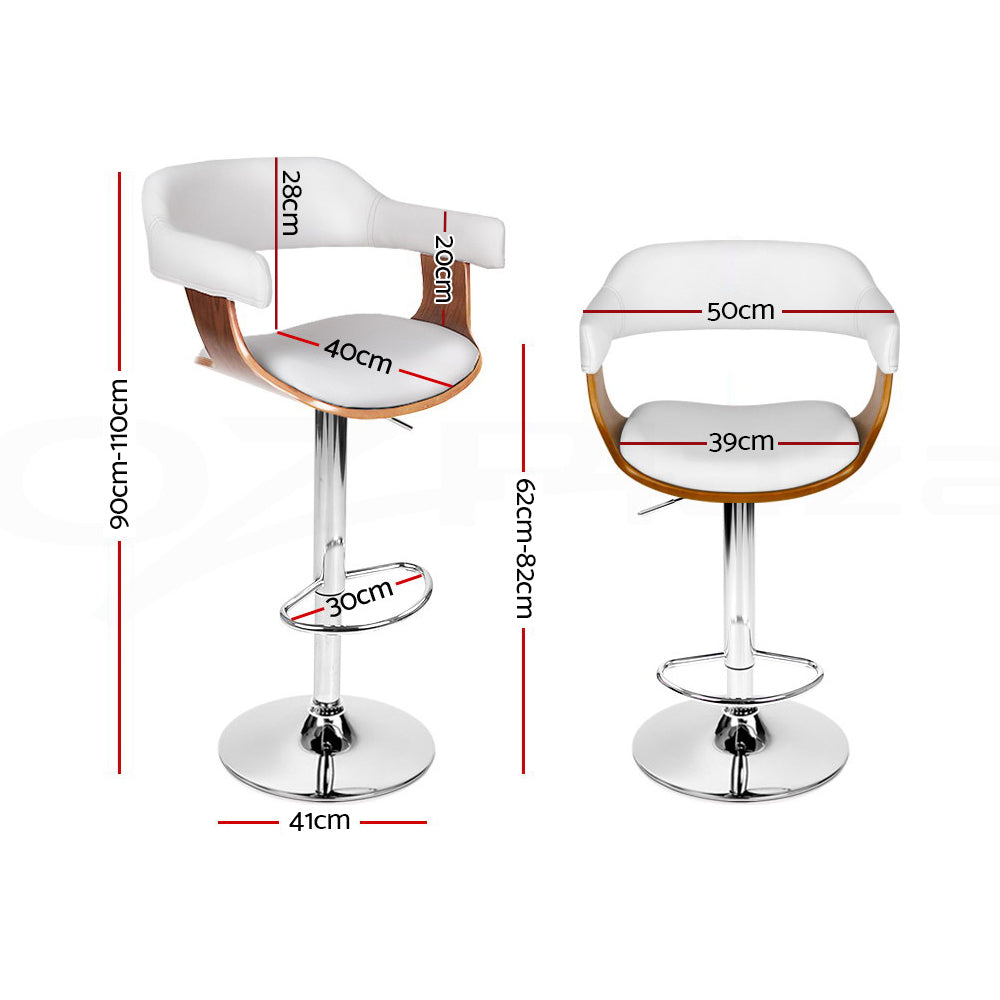 Marlook 2x Bar Stools Gas Lift Leather w/Armrest White