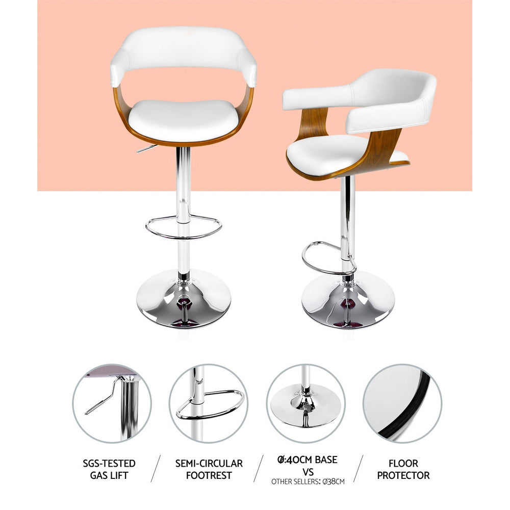 Marlook 2x Bar Stools Gas Lift Leather w/Armrest White