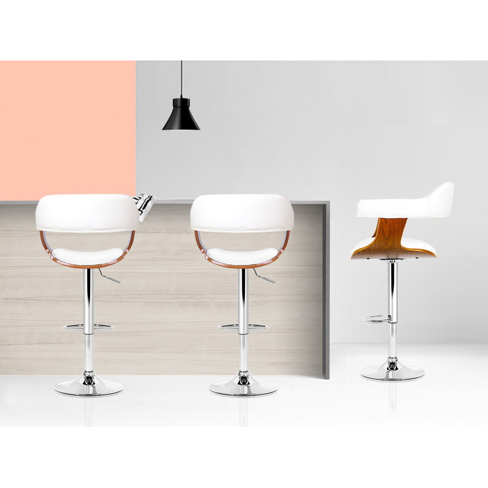 Marlook 2x Bar Stools Gas Lift Leather w/Armrest White
