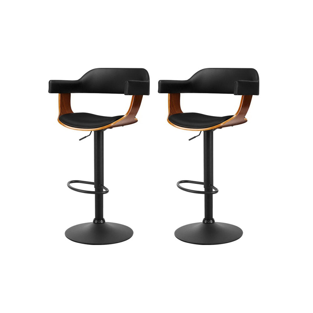 Marlook 2x Bar Stools Gas Lift Leather w/Armrest All Black