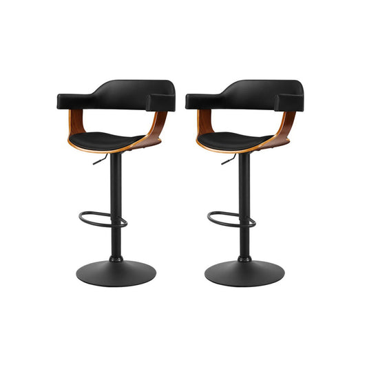 Marlook 2x Bar Stools Gas Lift Leather w/Armrest All Black
