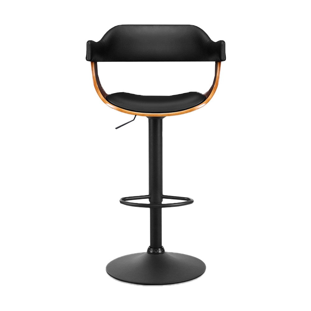 Marlook 2x Bar Stools Gas Lift Leather w/Armrest All Black