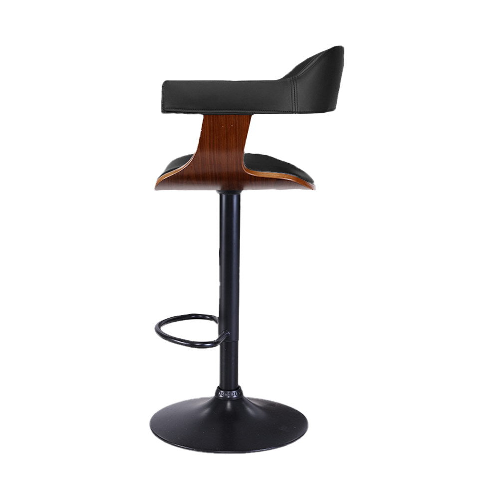 Marlook 2x Bar Stools Gas Lift Leather w/Armrest All Black