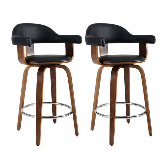 Marlook 2x Bar Stools Leather Seat Wooden Legs
