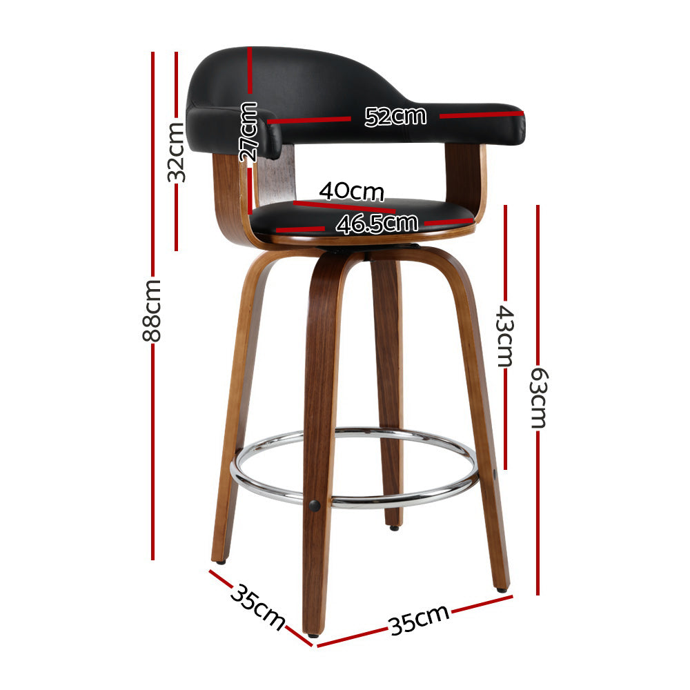 Marlook 2x Bar Stools Leather Seat Wooden Legs