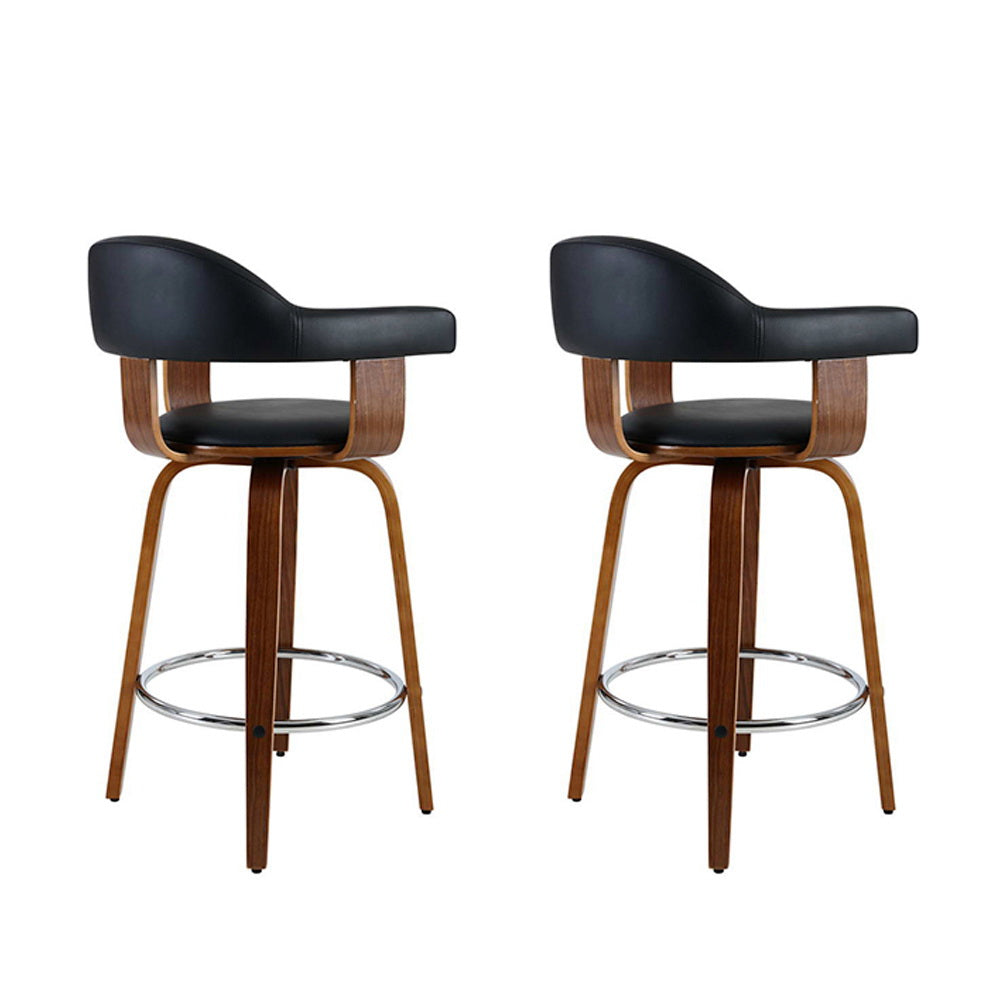 Marlook 2x Bar Stools Leather Seat Wooden Legs