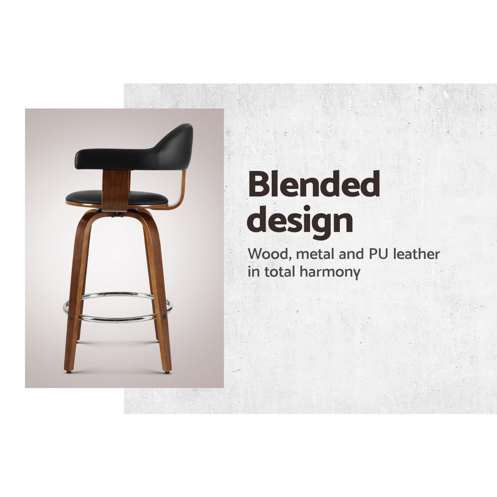 Marlook 2x Bar Stools Leather Seat Wooden Legs