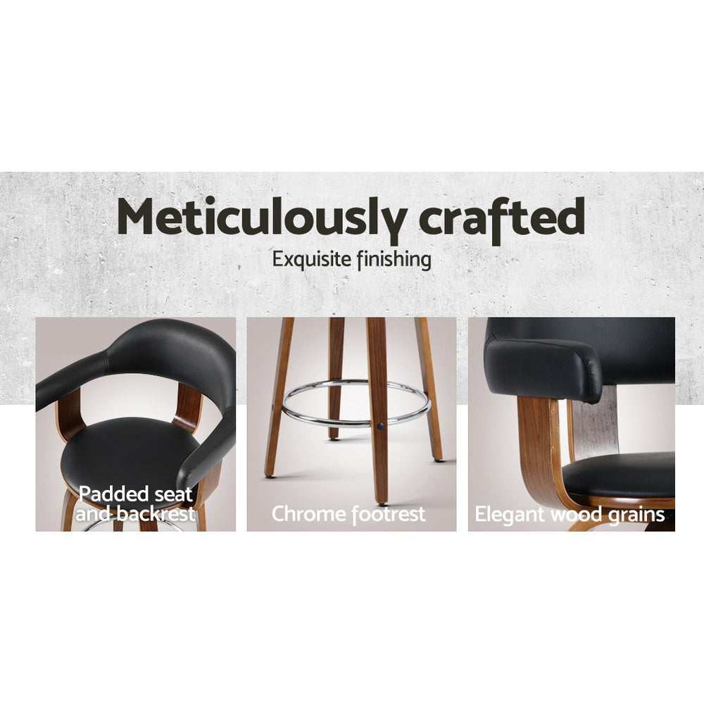 Marlook 2x Bar Stools Leather Seat Wooden Legs