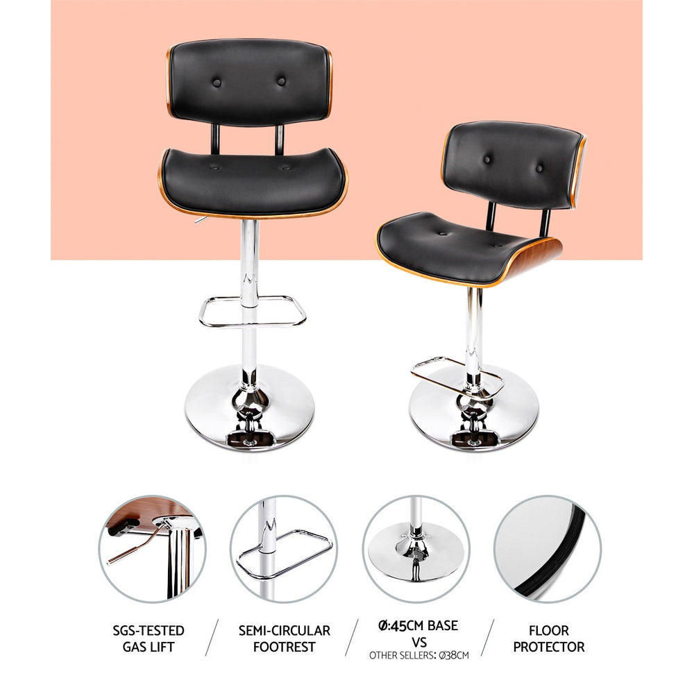 Marlook 2x Bar Stools Gas Lift Leather Black
