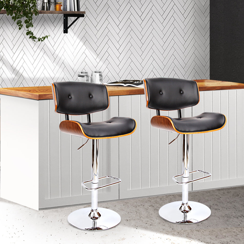 Marlook 2x Bar Stools Gas Lift Leather Black