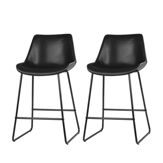 Marlook Bar Stools Kitchen Counter Barstools Leather Metal Chairs Black x2