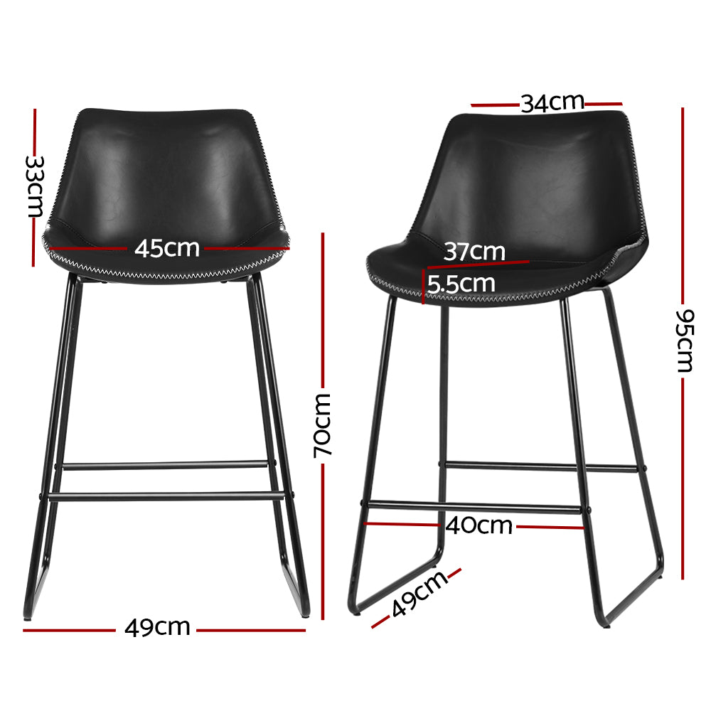 Marlook Bar Stools Kitchen Counter Barstools Leather Metal Chairs Black x2