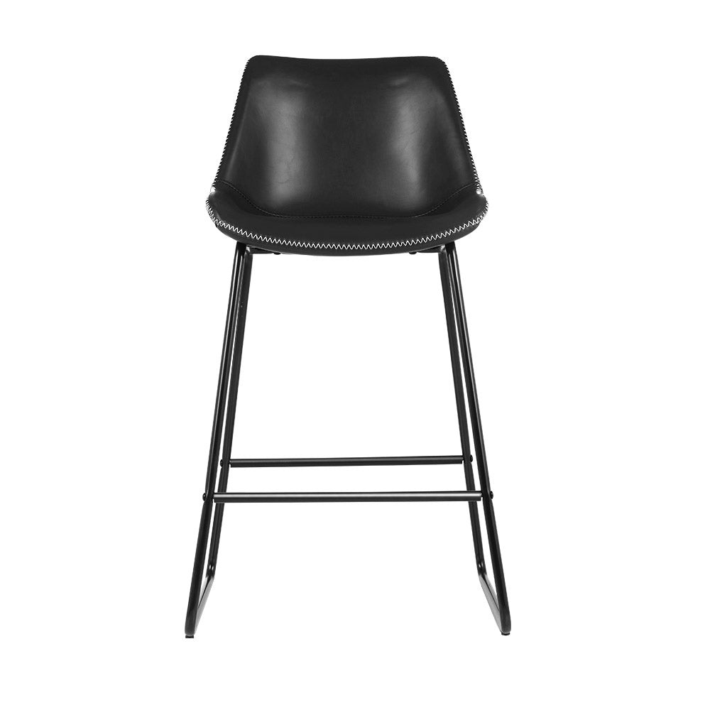 Marlook Bar Stools Kitchen Counter Barstools Leather Metal Chairs Black x2