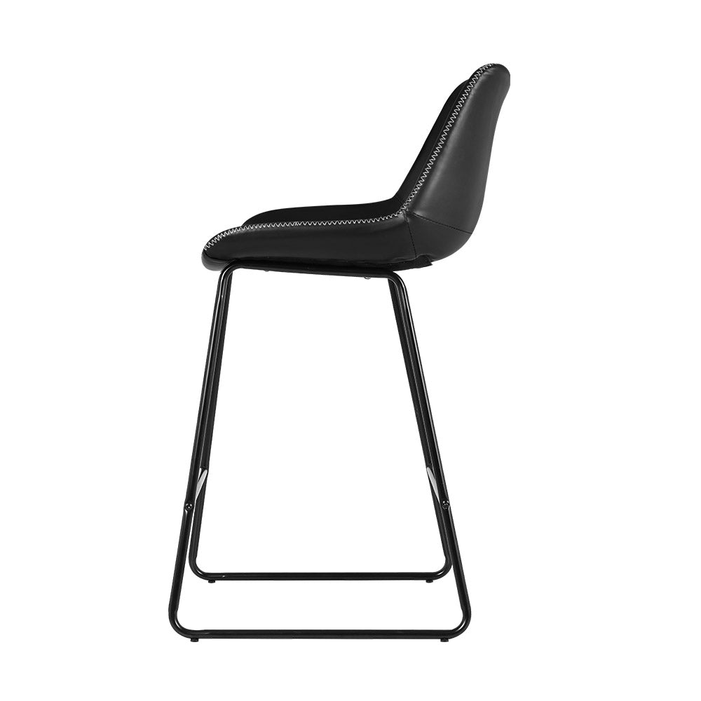 Marlook Bar Stools Kitchen Counter Barstools Leather Metal Chairs Black x2