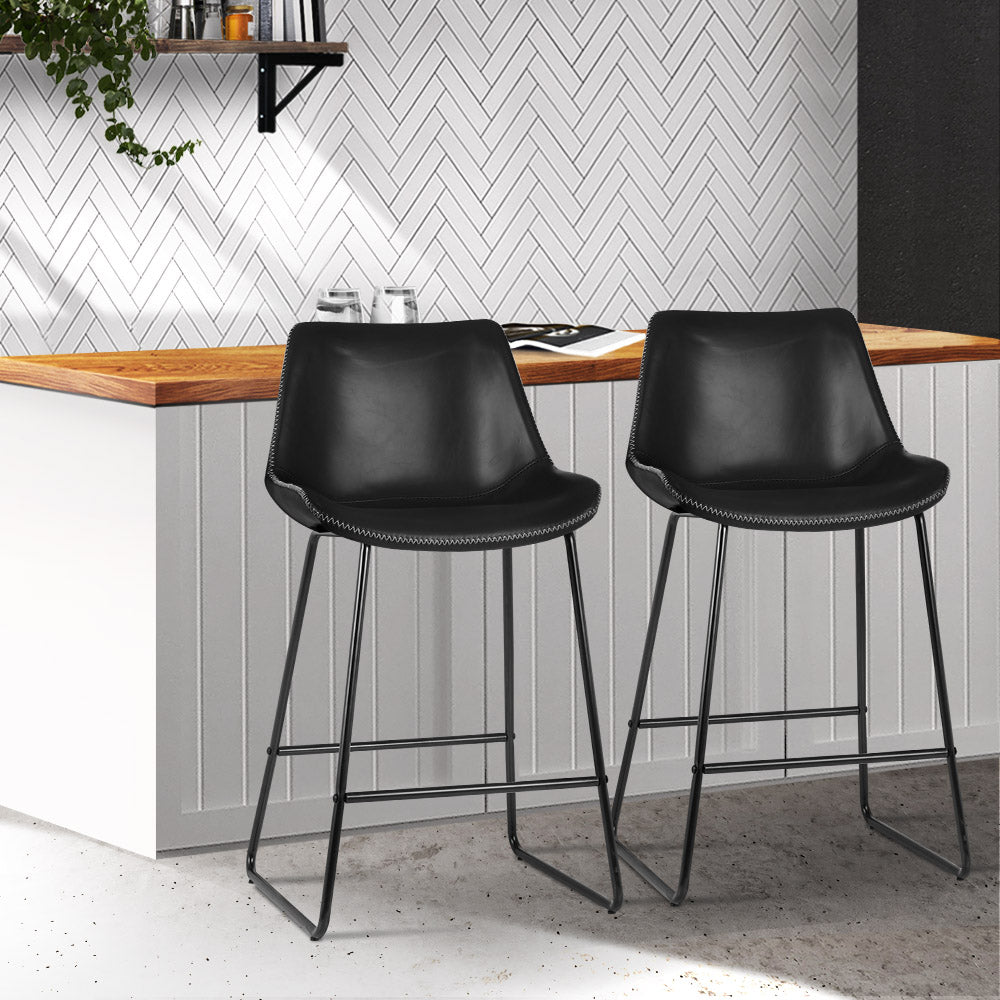 Marlook Bar Stools Kitchen Counter Barstools Leather Metal Chairs Black x2